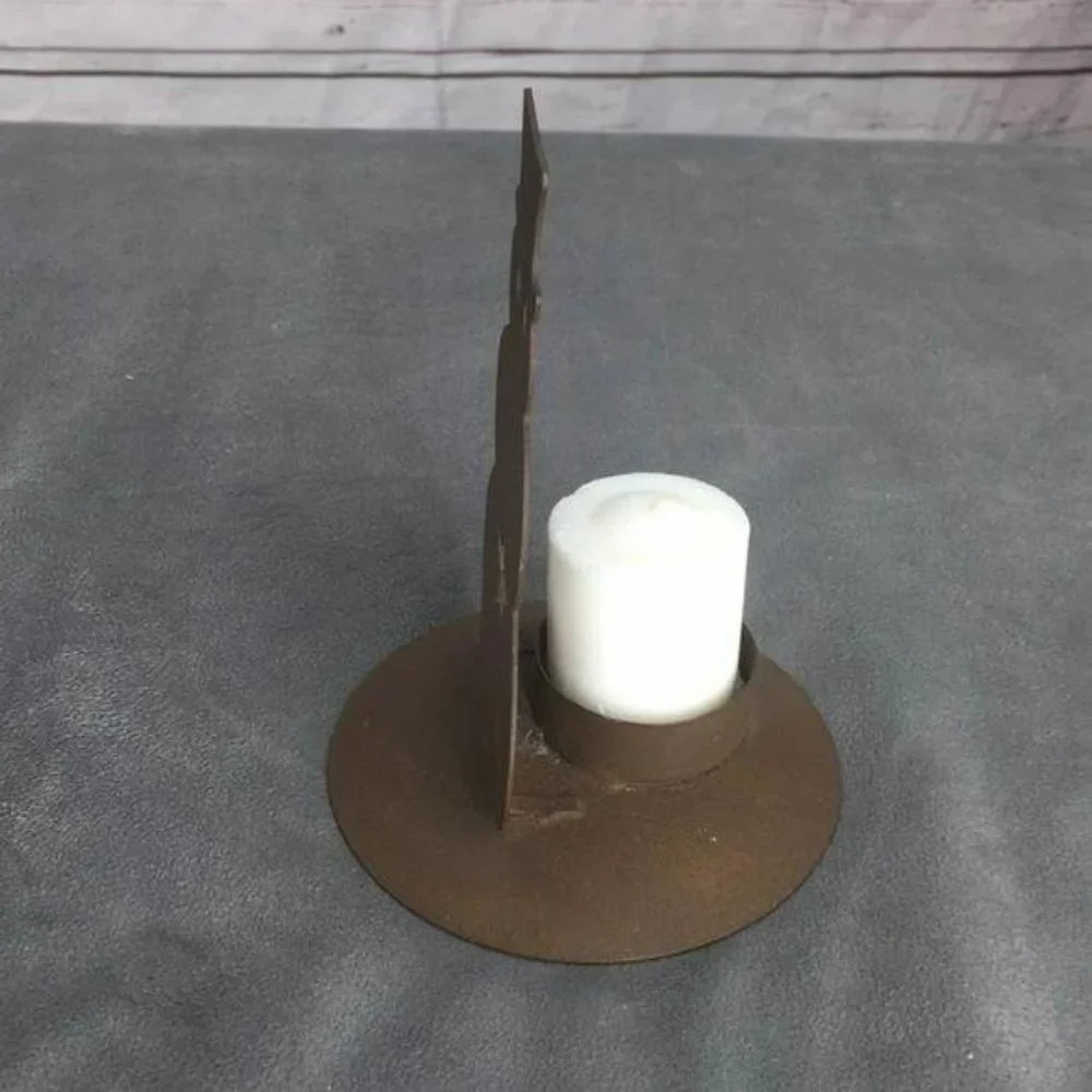 Vintage Primitive‎ Tin Star Snowman With Candle Tabletop Christmas Decoration